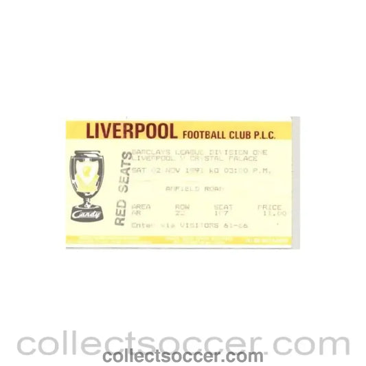 1991 - Liverpool v Crystal Palace ticket 02/11/1991