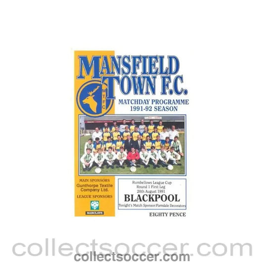 1991 - Mansfield Town v Blackpool official programme 20/08/1991 Rumbelows League - Collect Soccer