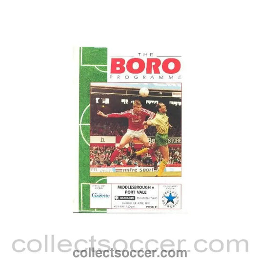 1991 - Middlesbrough v Port Vale official programme 09/04/1991 Barclays League - Collect Soccer