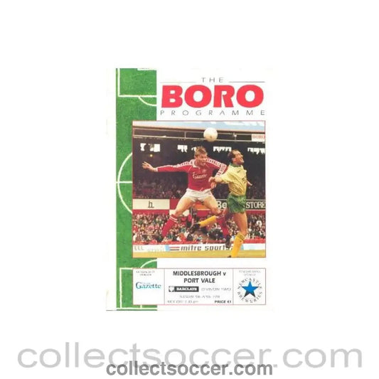 1991 - Middlesbrough v Port Vale official programme 09/04/1991 League - Collect Soccer