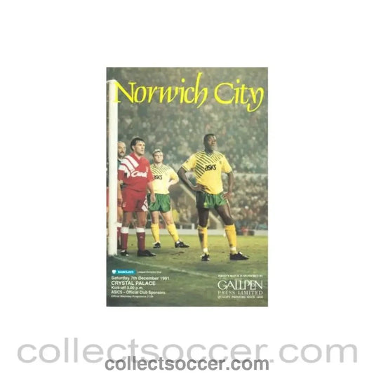 1991 - Norwich City v Crystal Palace official programme 07/12/1991 - Collect Soccer