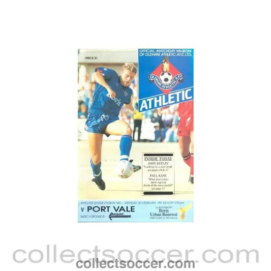 1991 - Oldham Athletic v Port Vale official programme 16/02/1991 League - Collect Soccer