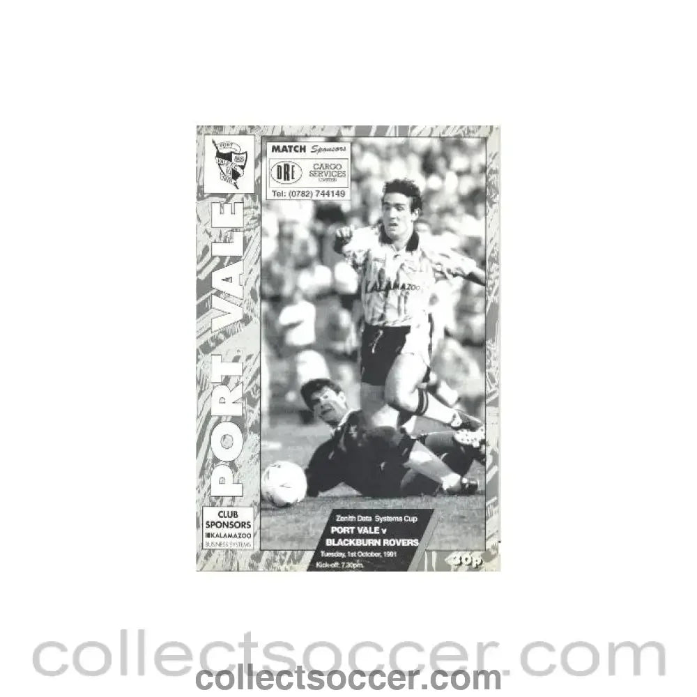 1991 - Port Vale v Blackburn official programme 01/10/1991 - Collect Soccer