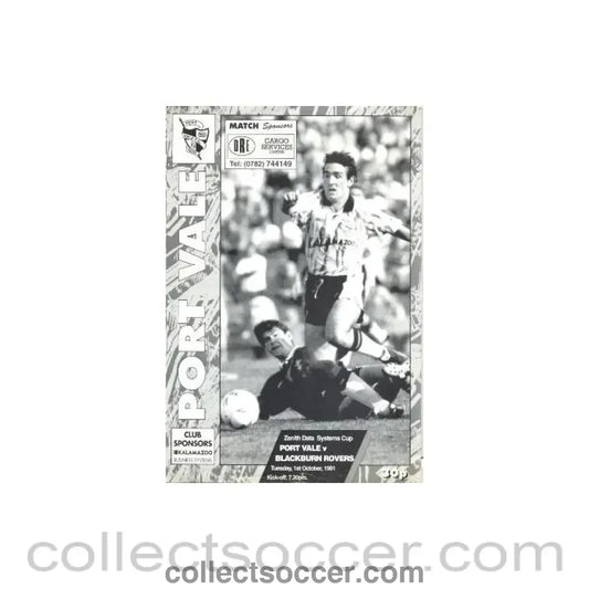 1991 - Port Vale v Blackburn official programme 01/10/1991 - Collect Soccer
