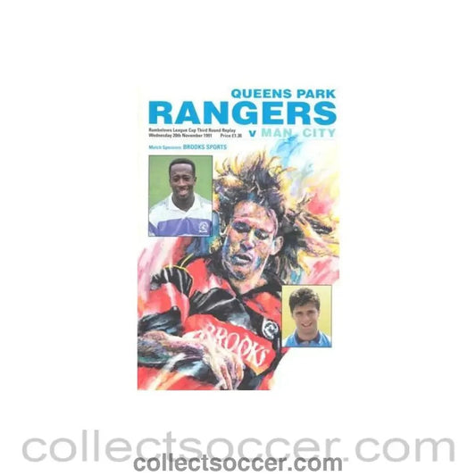 1991 - Queen's Park Rangers v Manchester City official programme 20/11/1991 Rumbelows League Cup - Collect Soccer