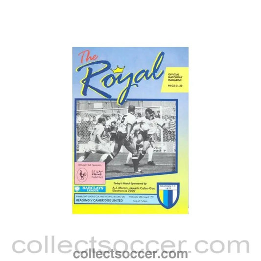 1991 - Reading v Cambridge United official programme 28/08/1991 Rumbelows League Cup - Collect Soccer