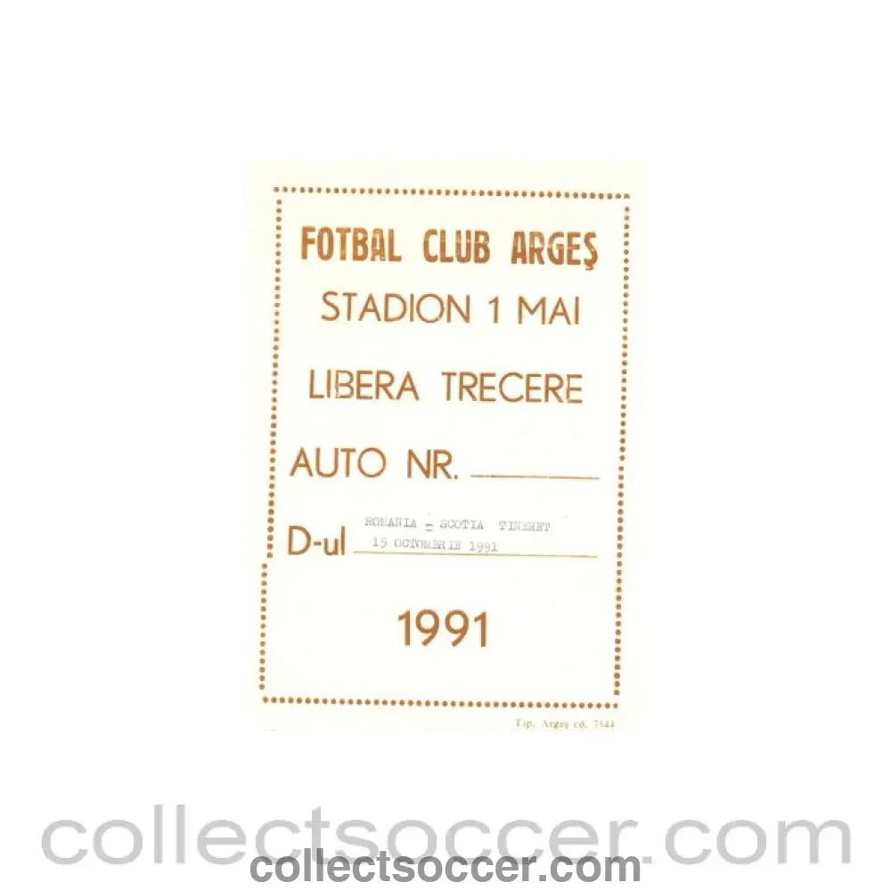 1991 Romania v Scotland played in Romania pass Romanian produced in Romanian language 15/10/1991 - Collect Soccer