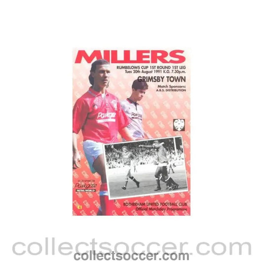 1991 - Rotherham United v Grimsby official programme 20/08/1991 Rumbelows Cup - Collect Soccer