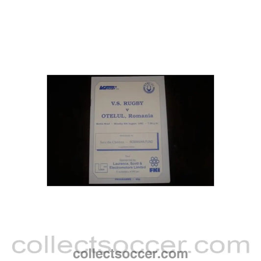 1991 - Rugby v OTELUL, Romania official programme 05/08/1991, Semi - Professional International - Collect Soccer