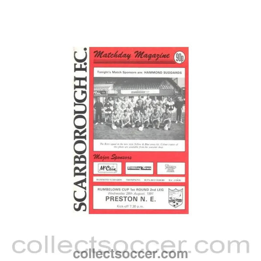 1991 - Scarborough v Preston North End official programme 28/08/1991 Rumbelows Cup - Collect Soccer