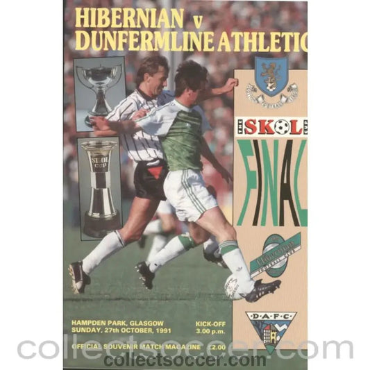 1991 Scottish League Cup Final Hibernian v Dunfermline Athletic Official Football Programme - Collect Soccer