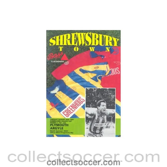 1991 - Shrewsbury Town v Plymouth Argyle official programme 20/08/1991 Rumbelows League - Collect Soccer