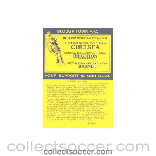 1991 - Slough Town vChelsea official programme 07/08/1991 - Collect Soccer