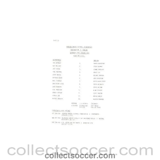 1991 - Southampton v Chelsea official teamsheet 26/01/1991