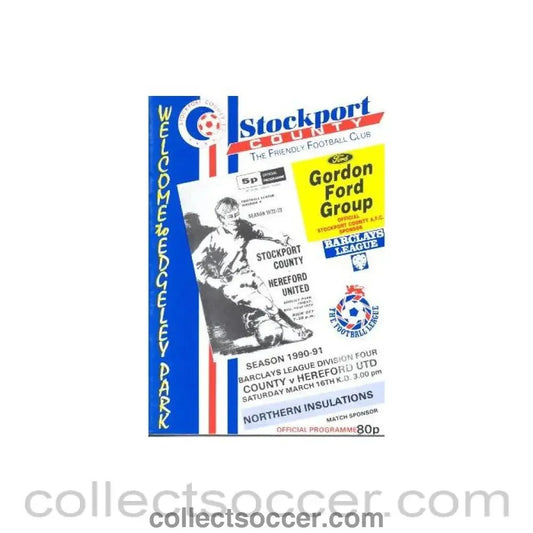 1991 - Stockport County v Hereford official programme 16/03/1991 - Collect Soccer