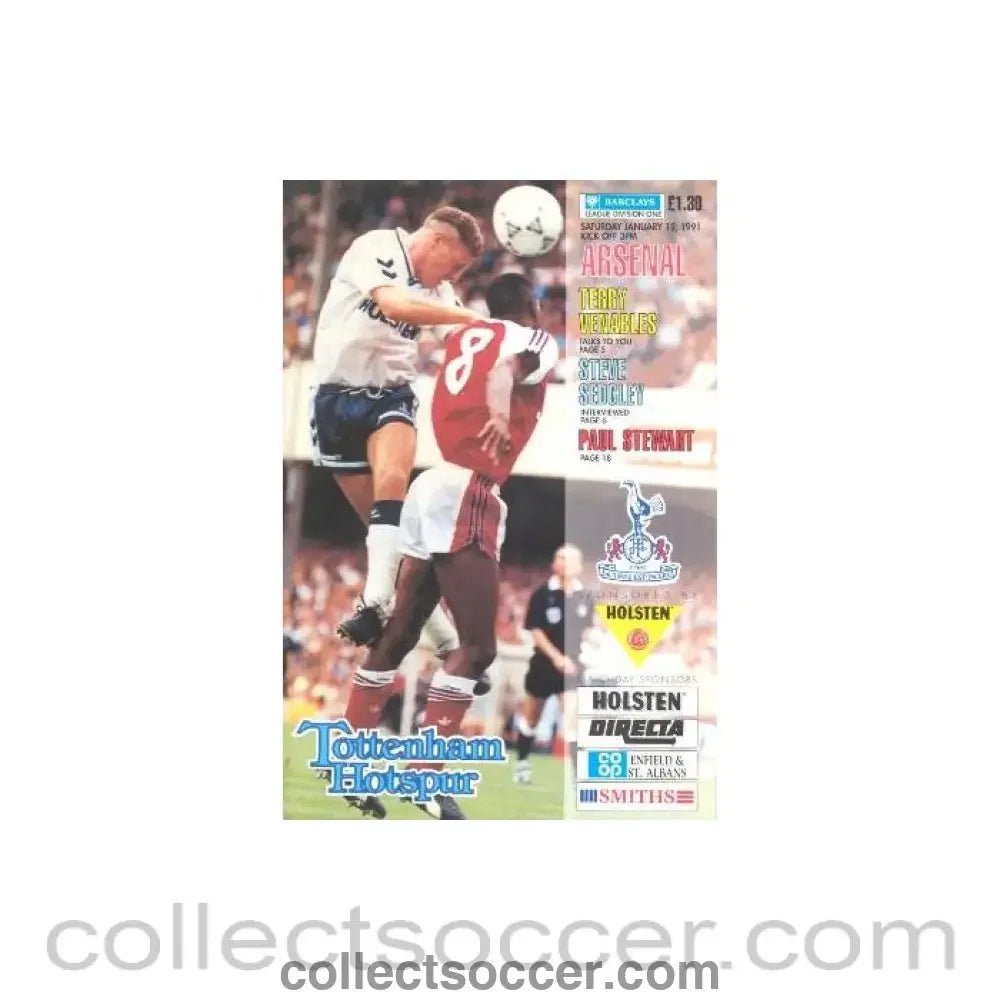 1991 - Tottenham Hotspur v Arsenal official programme 12/01/1991 Football League - Collect Soccer