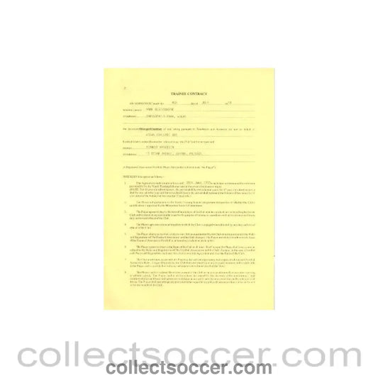 1991 - Trainee Player Contract between Anthony Harrison and Wigan Athletic of 08/07/1991