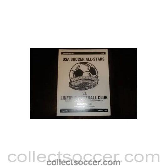 1991 - USA Soccer All - Stars v Linfield, Northern Ireland official programme 27/04/1991 - Collect Soccer