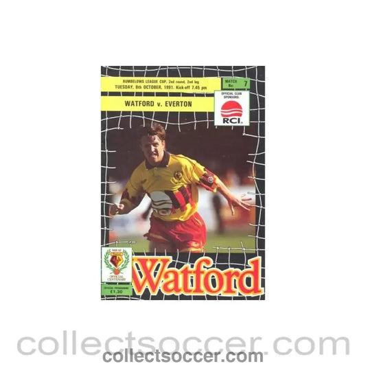 1991 - Watford v Everton official programme 08/10/1991 Rumbelows League Cup - Collect Soccer