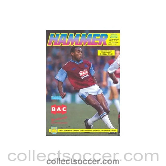 1991 - West Ham United v Bristol City official programme 20/03/1991 Football League - Collect Soccer