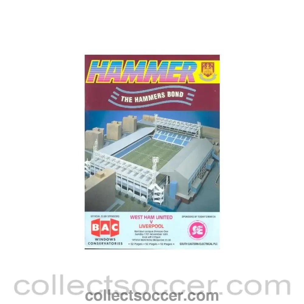 1991 - West Ham United v Liverpool official programme 17/11/1991 - Collect Soccer