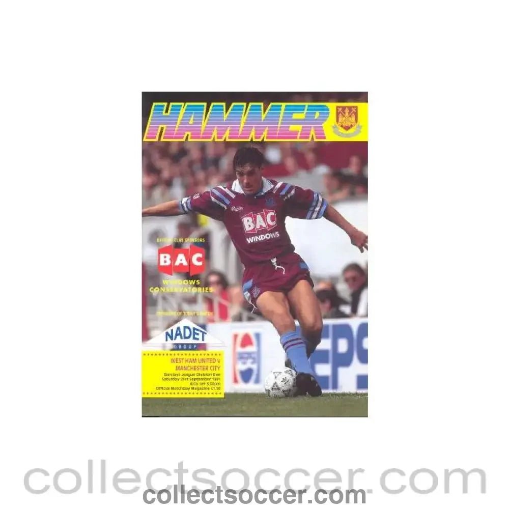 1991 - West Ham United v Manchester City official programme 21/09/1991 - Collect Soccer