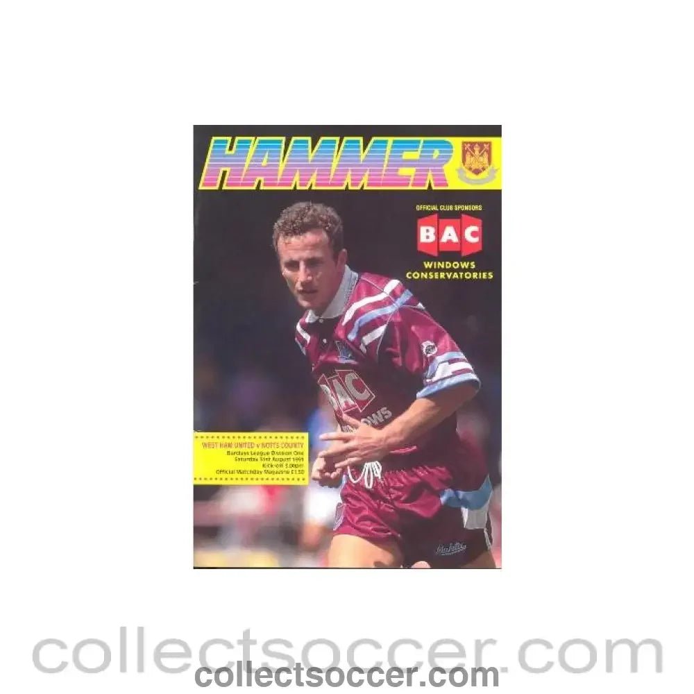 1991 - West Ham United v Notts County official programme 31/08/1991 - Collect Soccer
