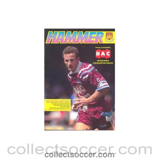 1991 - West Ham United v Notts County official programme 31/08/1991 - Collect Soccer