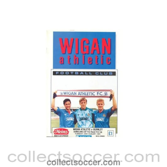 1991 - Wigan Athletic v Burnley official programme 20/08/1991 Rumbelows Cup - Collect Soccer