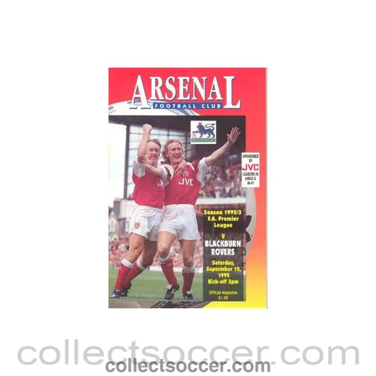 1992 - Arsenal v Blackburn Rovers official programme 12/09/1992 Premier League