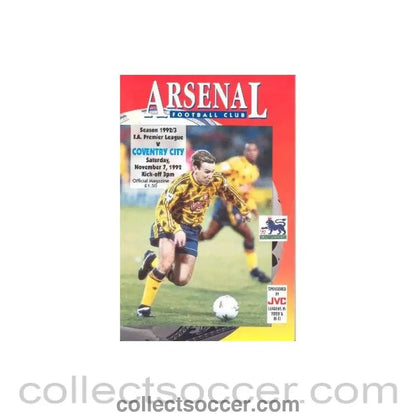 1992 - Arsenal v Coventry City official programme 07/11/1992 Premier League - Collect Soccer