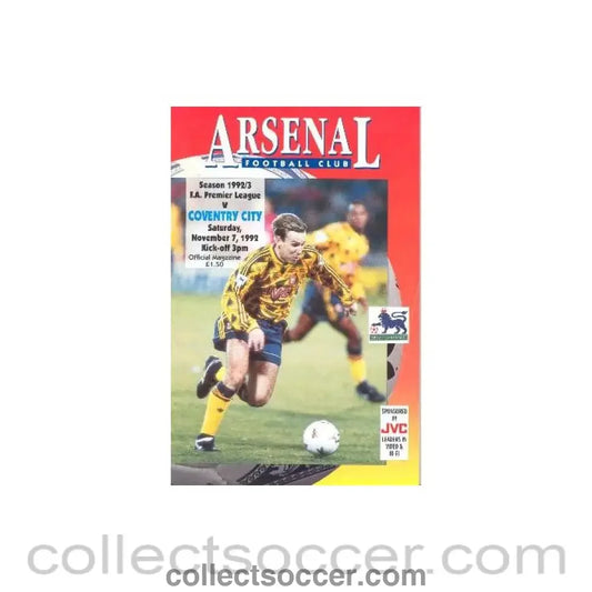 1992 - Arsenal v Coventry City official programme 07/11/1992 Premier League