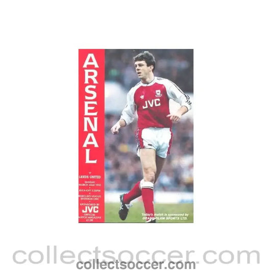 1992 - Arsenal v Leeds United official programme 22/03/1992 Football League