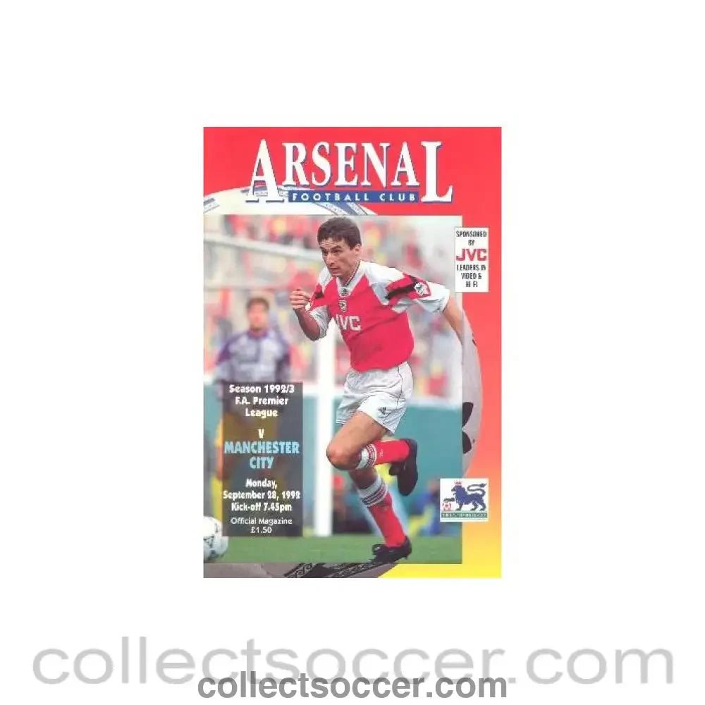 1992 - Arsenal v Manchester City official programme 28/09/1992 Premier League - Collect Soccer