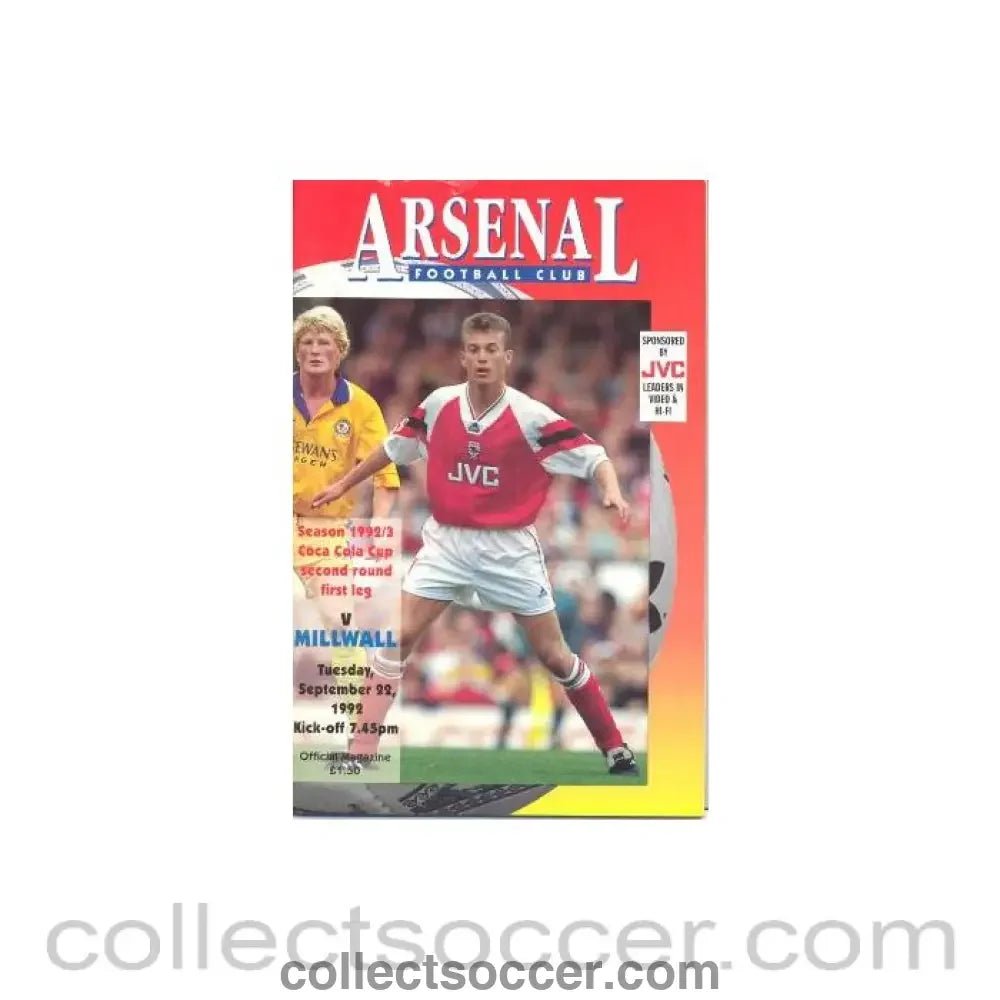 1992 - Arsenal v Millwall official programme 22/09/1992 Coca Cola Cup - Collect Soccer