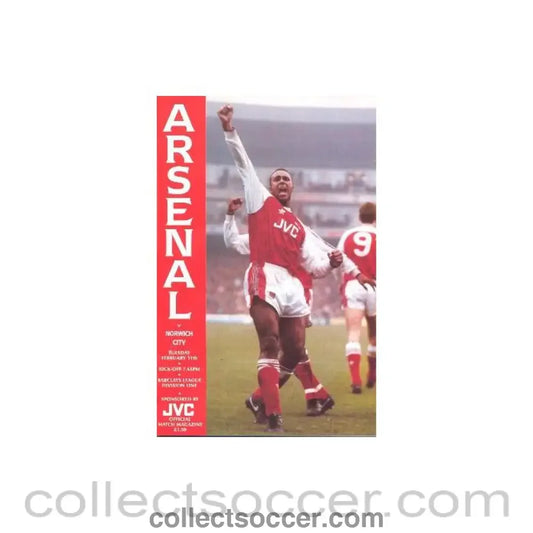 1992 - Arsenal v Norwich City official programme 11/02/1992 Football League