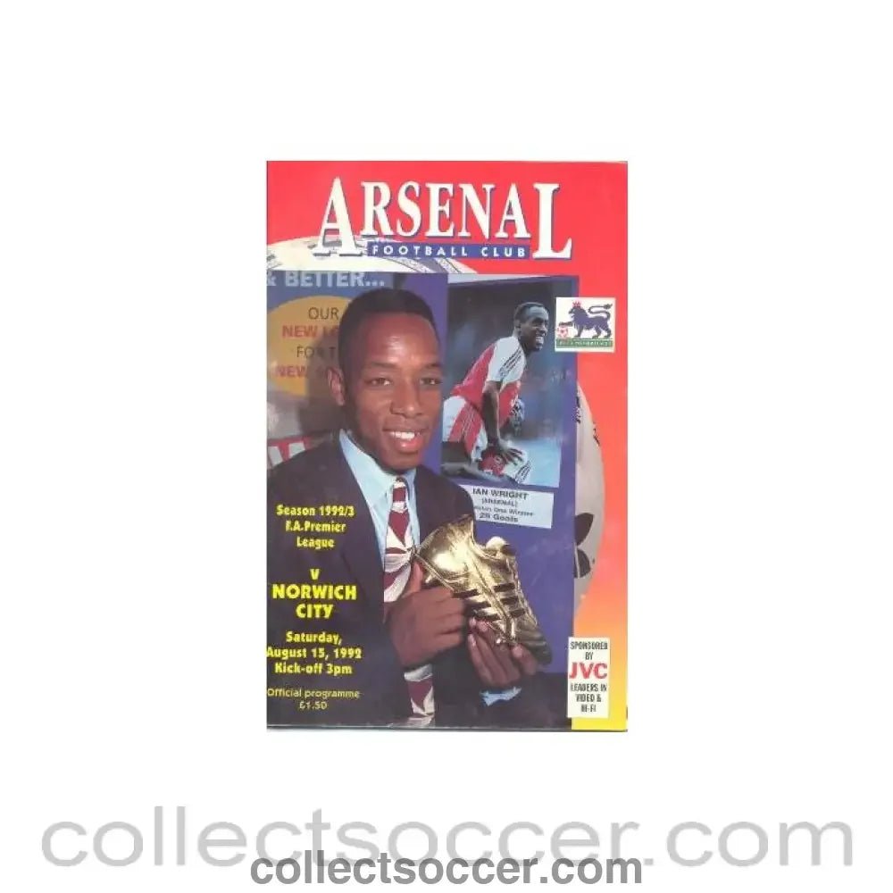 1992 - Arsenal v Norwich City official programme 15/08/1992 Premier League - Collect Soccer