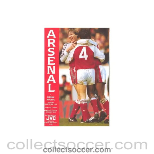 1992 - Arsenal v Oldham Athletic official programme 10/03/1992 Football League