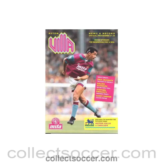 1992 - Aston Villa vChelsea official programme 02/09/1992 Premier League - Collect Soccer
