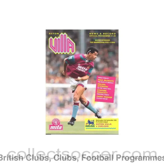 1992 - Aston Villa vChelsea official programme 02/09/1992 Premier League
