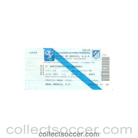 1992 - Atletico Madrid ticket 1992 - 1993 - Collect Soccer
