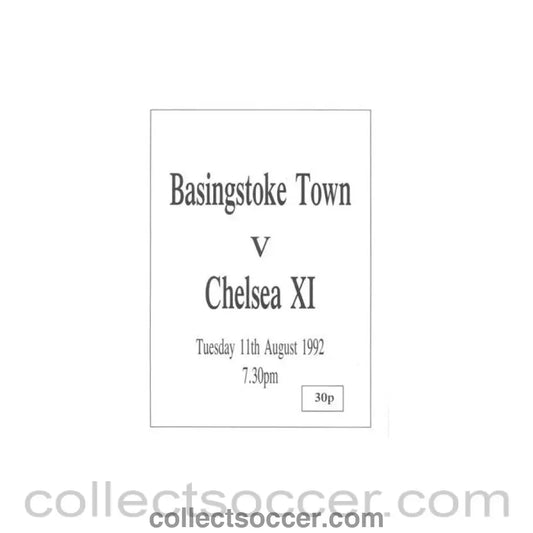 1992 - Basingstoke Town vChelsea XI official programme 11/08/1992 Friendly Match - Collect Soccer