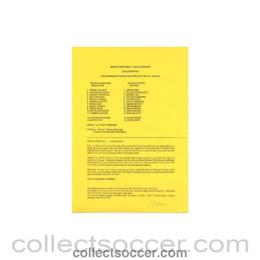 1992 - Berwick Rangers v Alloa Athletic official programme 15/02/1992 Scottish League - Collect Soccer