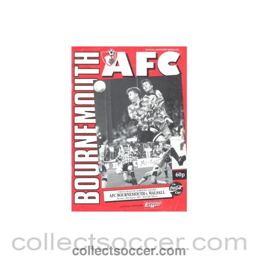 1992 - Bournemouth v Walsall official programme 25/08/1992 Coca Cola Cup