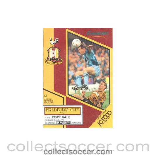 1992 - Bradford City v Port Vale official programme 28/12/1992 Football League - Collect Soccer
