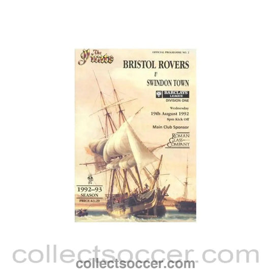 1992 - Bristol Rovers v Swindon Town official programme 19/08/1992 Football League - Collect Soccer