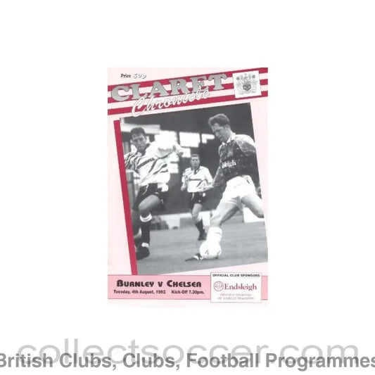 1992 - Burnley vChelsea official programme 04/08/1992 Pre-Season Friendly Match