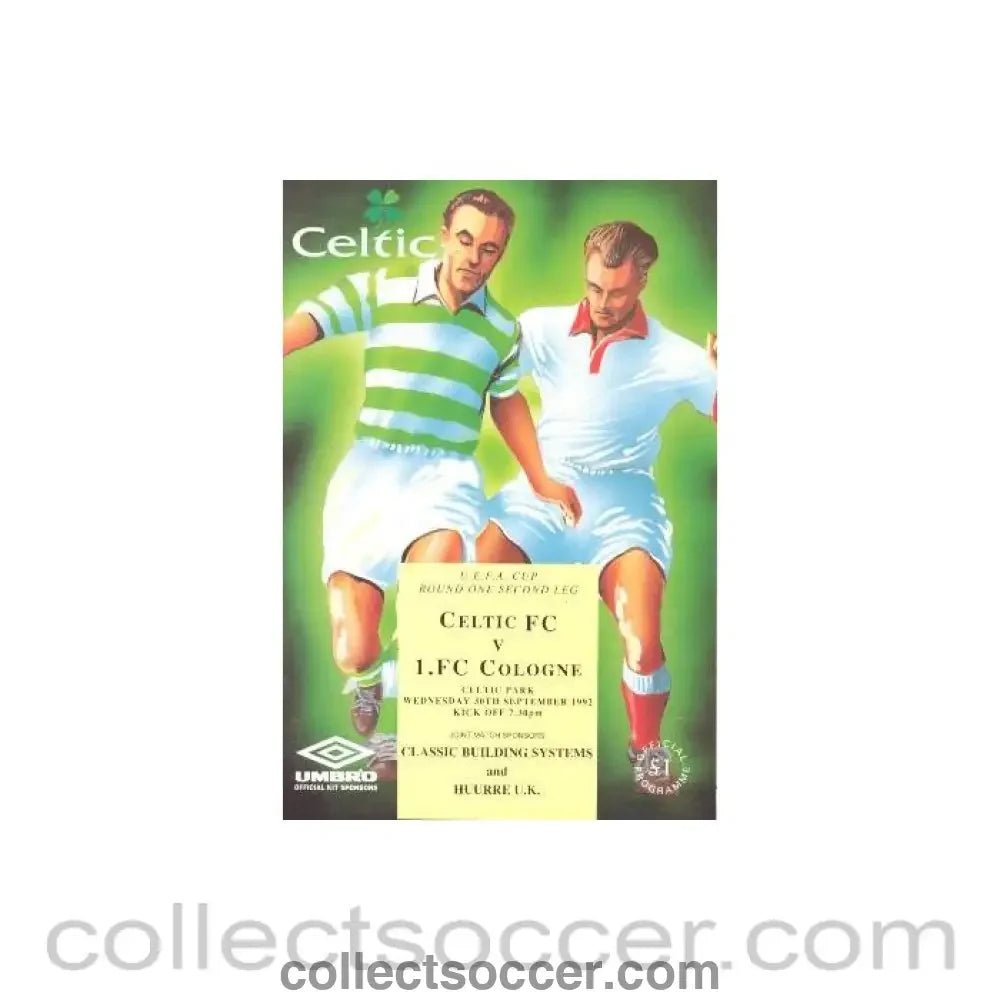 1992 - Celtic v Cologne official programme 30/09/1992 UEFA Cup - Collect Soccer