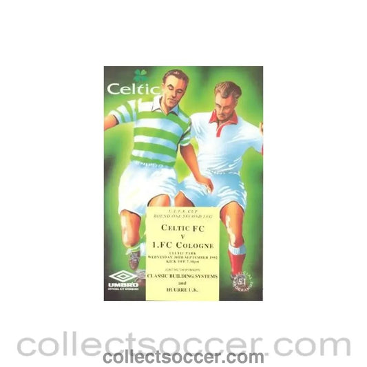 1992 - Celtic v Cologne official programme 30/09/1992 UEFA Cup - Collect Soccer