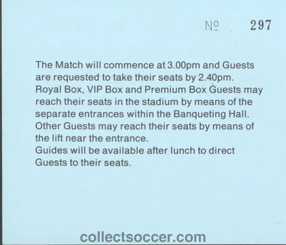 1992 Charity Shield Leeds United v Liverpool Blue Luncheon VIP Ticket